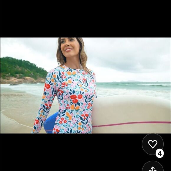 Bright Colored Floral Rashguard with front zip, thumb holes and 50+UPF- NWOT- Sm - Picture 8 of 13